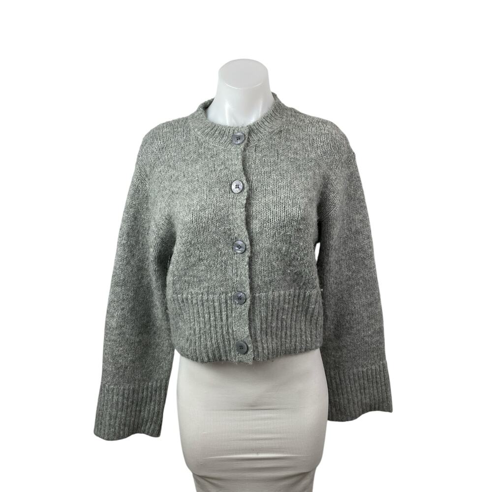 Zara Light Grey Cropped Button Cardigan
